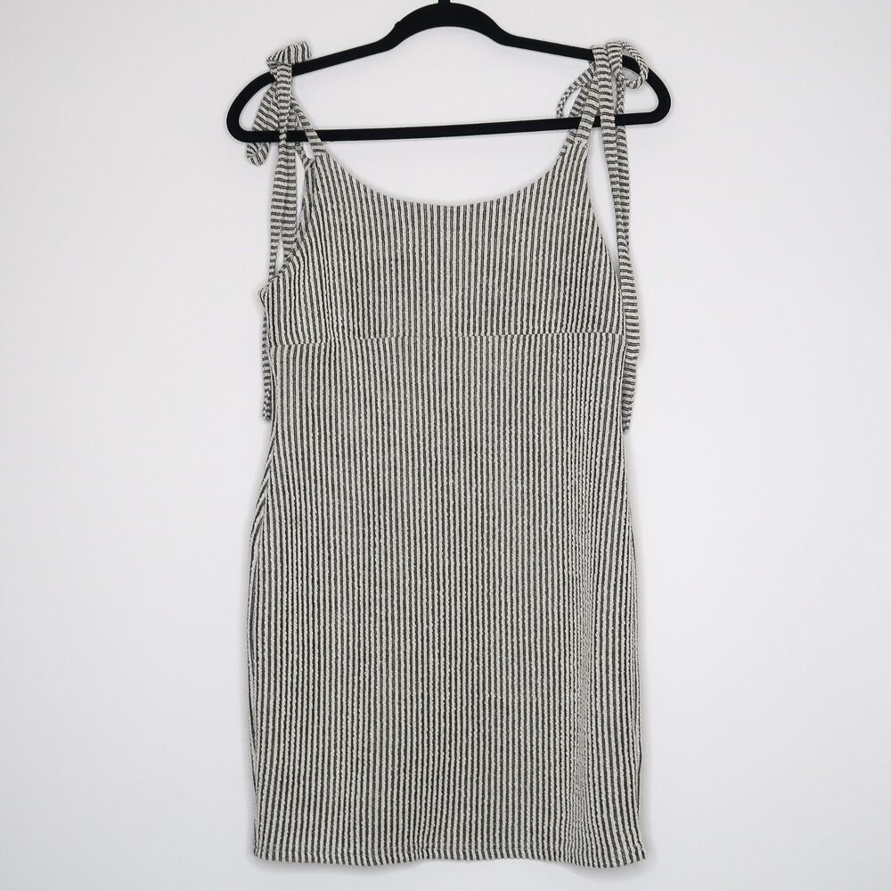 En Creme Womens Striped Mini Dress Large Pinstripe‎ Bow Tie Strap Sundress Beach